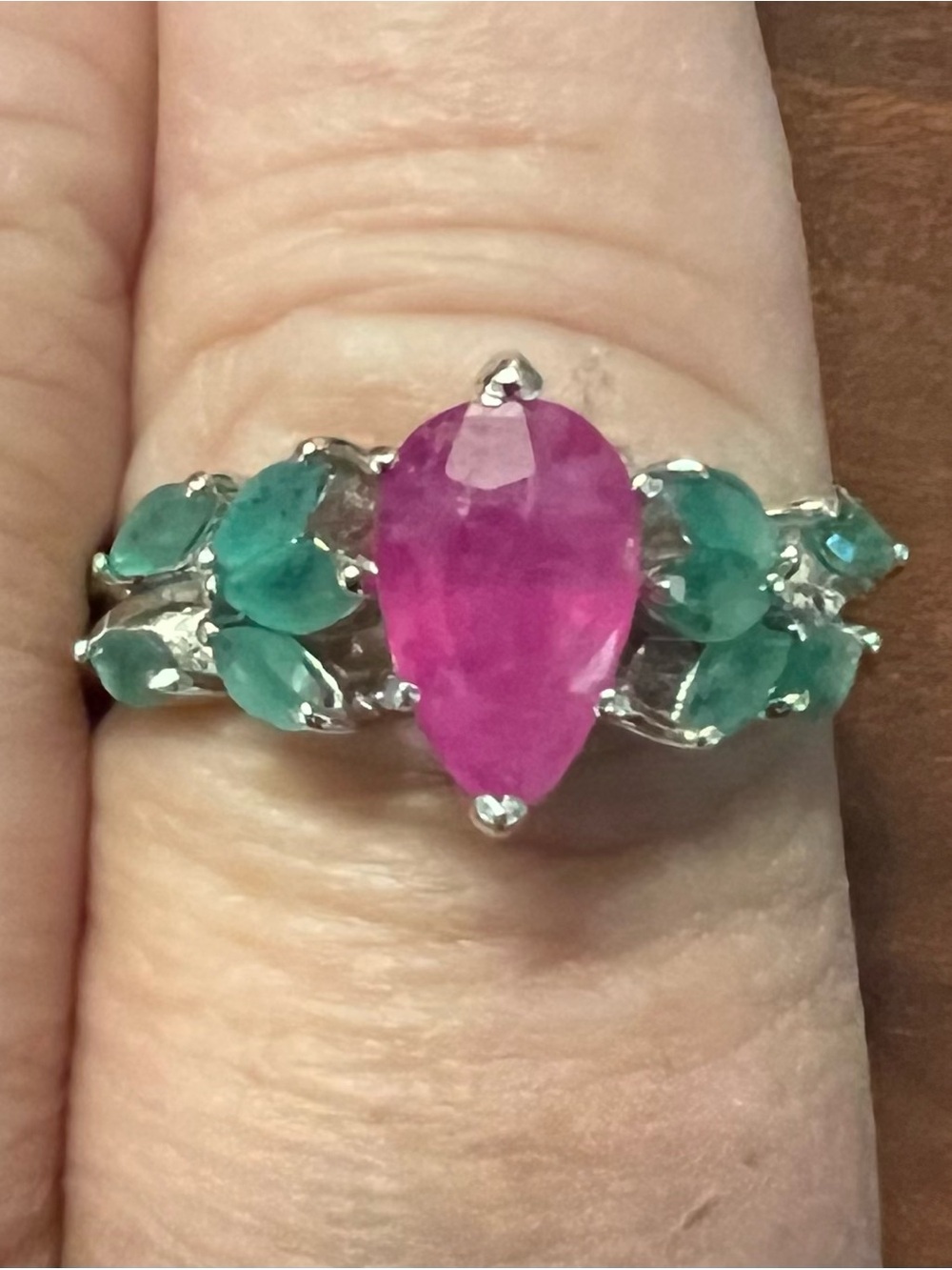 Natural Ruby Emerald 925 Silver Ring – Pear Marquis Bespoke Statement 8.75 #601 - Picture 6 of 9